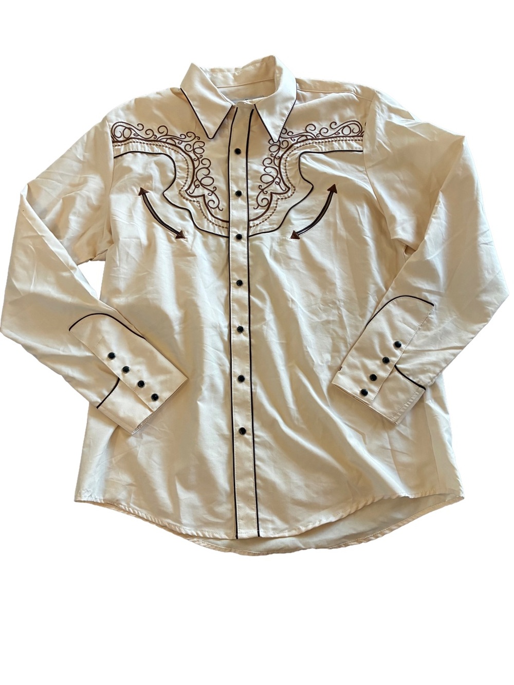 Ranger’s Legend Pearl Snap Embroidered Western Shirt XL Cream Brown